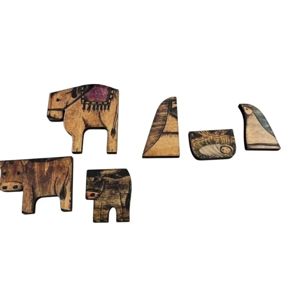 Nativity Set Wood Puzzle Folk Art Christmas 13 Piece